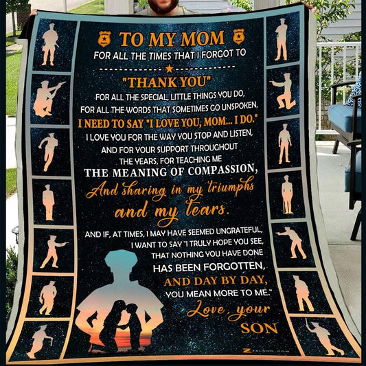 Para mi mamá, con amor de parte de mi hijo. Manta, polar y sherpa de la policía