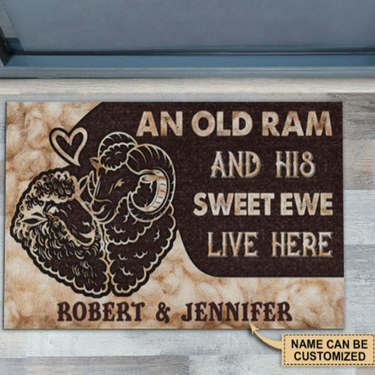 An Old Ram And His Sweet Ewe Live Here Personalized Sheep Doormat