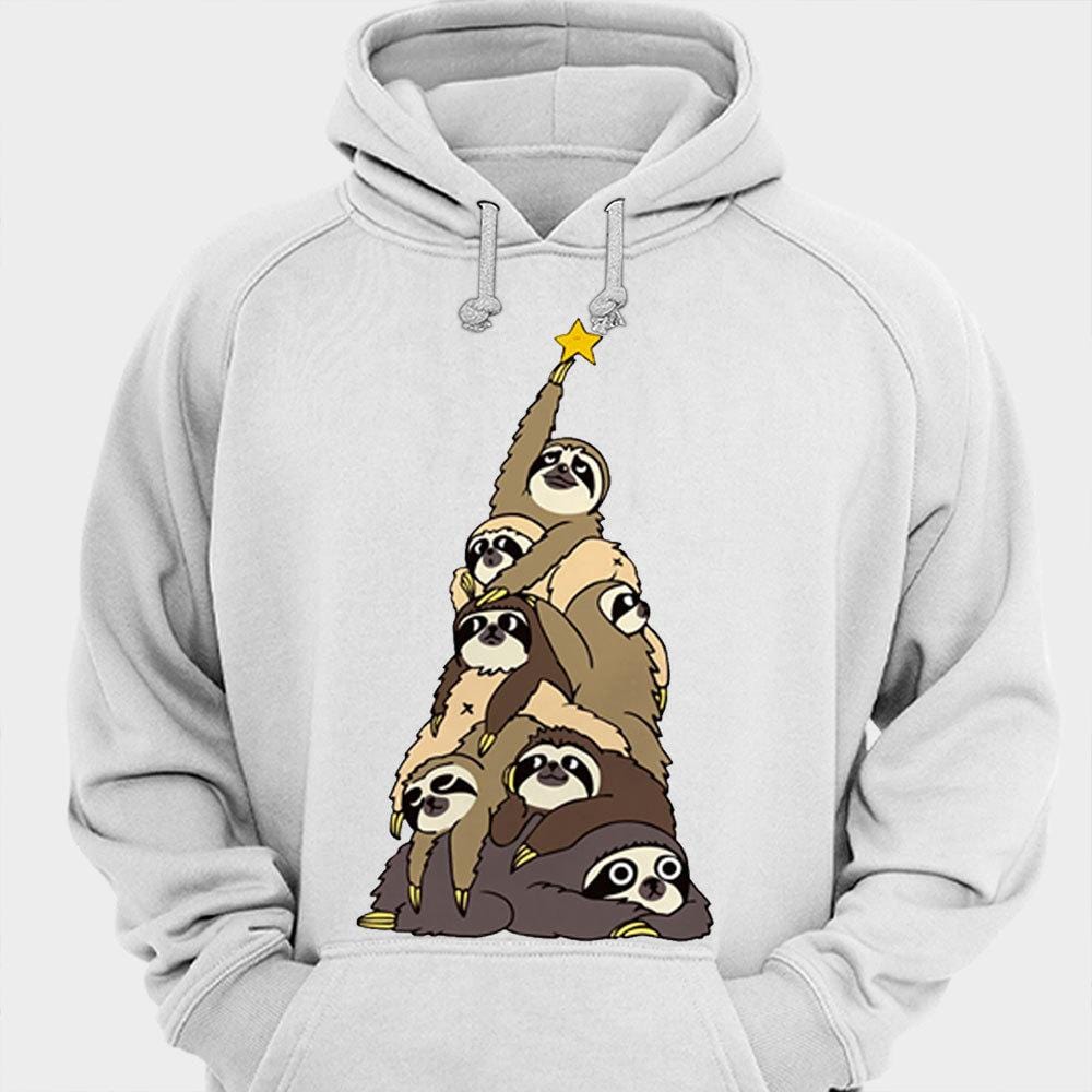 Camisetas con perezoso en forma de árbol de Navidad