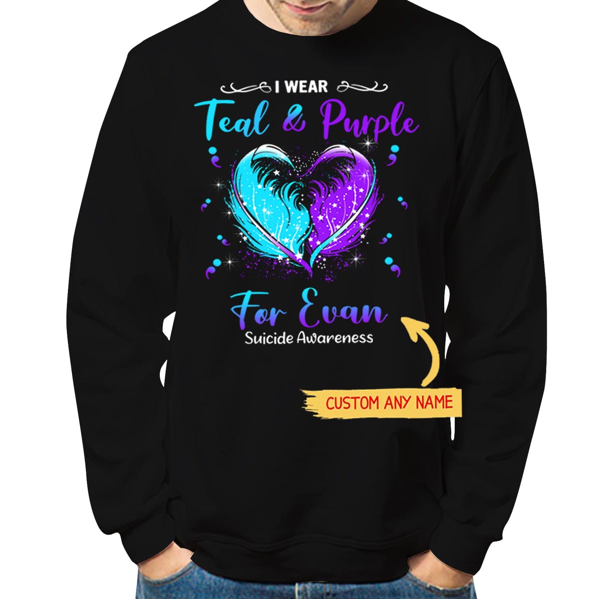 Camisetas personalizadas de concienciación sobre el suicidio, corazón que llevo en verde azulado y morado para mi hijo