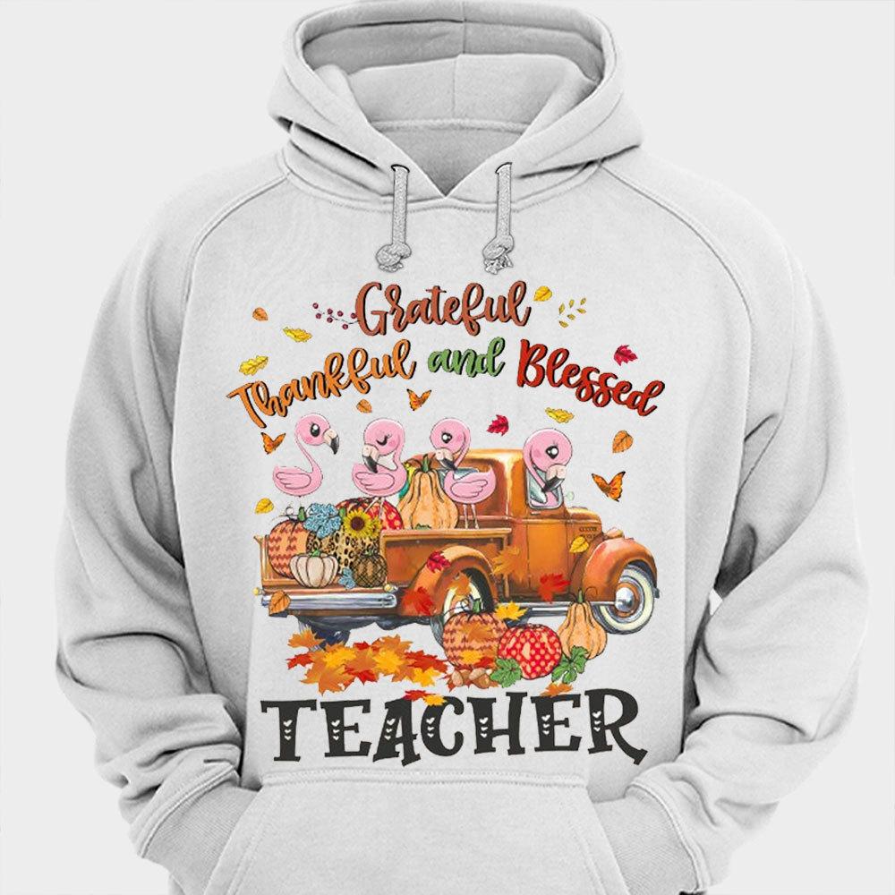 Camisetas de flamencos para maestros agradecidos, agradecidos y bendecidos