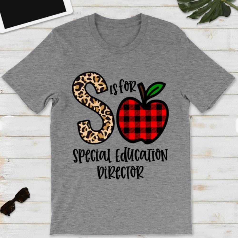 Camisetas especiales para profesores, S es para director de educación especial, camiseta de leopardo para profesores