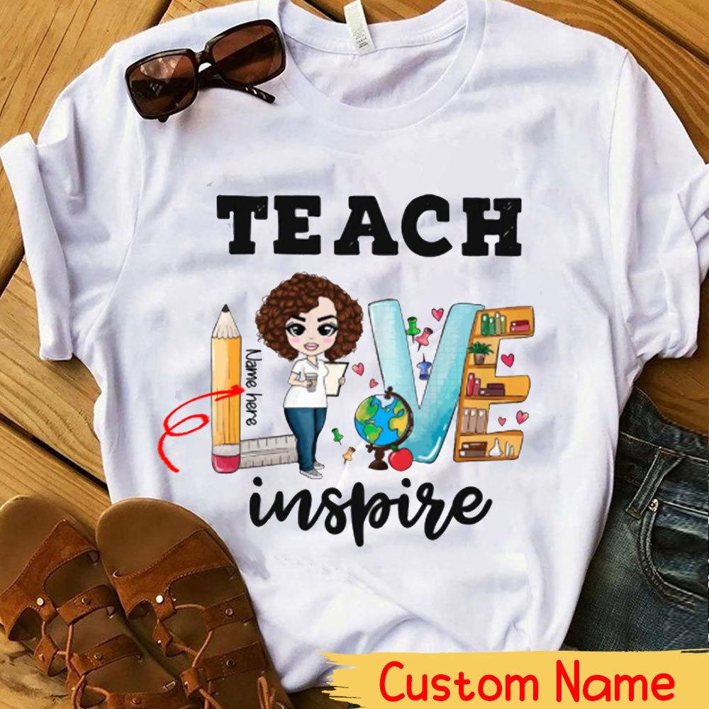 Camisetas personalizadas para profesores, camisetas Teach Love Inspire, camisetas personalizadas para profesores, camisetas lindas para profesores