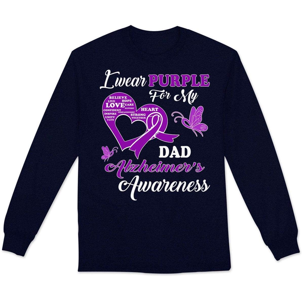 I Wear Purple For Dad, Alzheimer's Awareness Support Shirt, Ribbon Butterfly