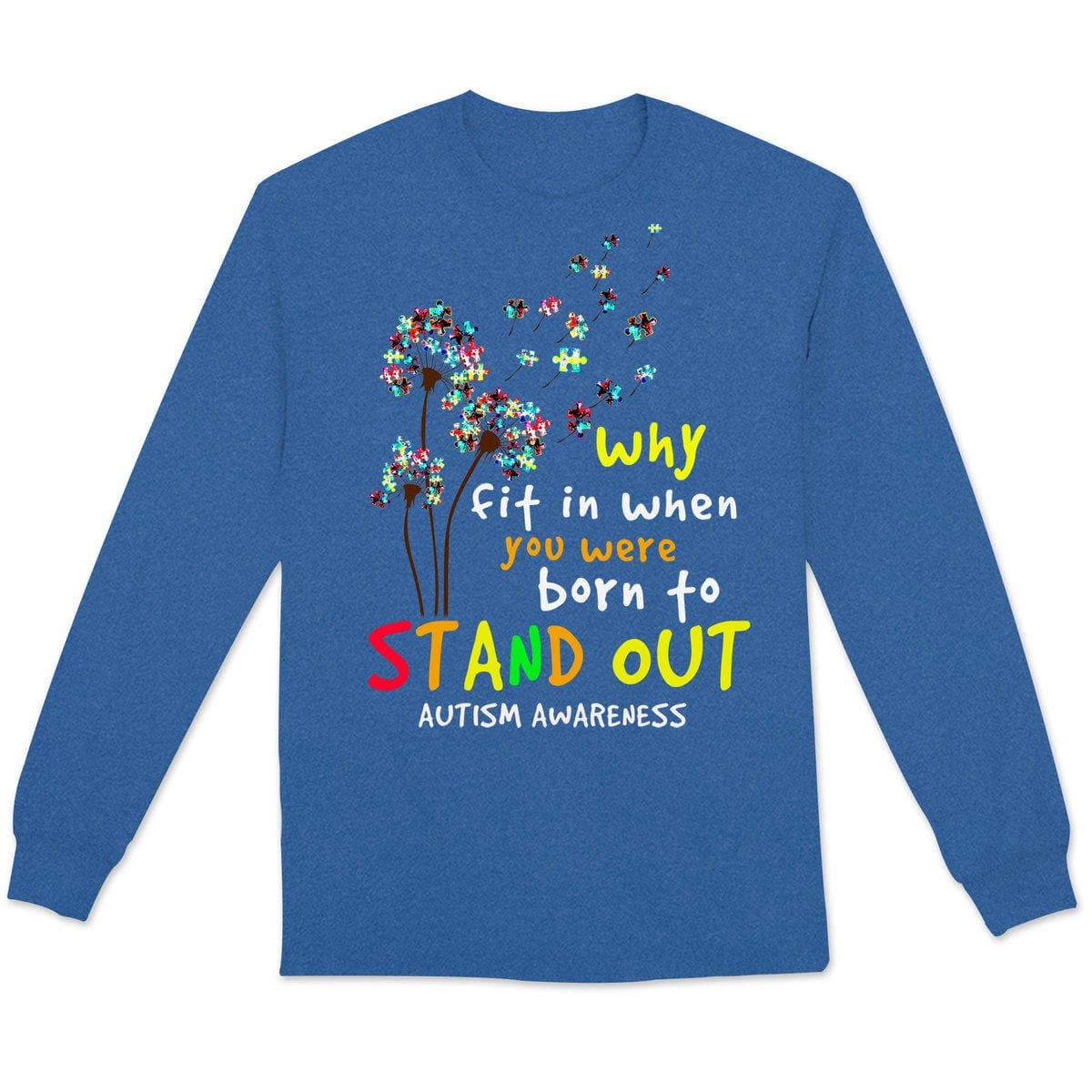 Por qué encajar cuando naciste para destacar, pieza de rompecabezas azul, diente de león, camiseta de concienciación sobre el autismo
