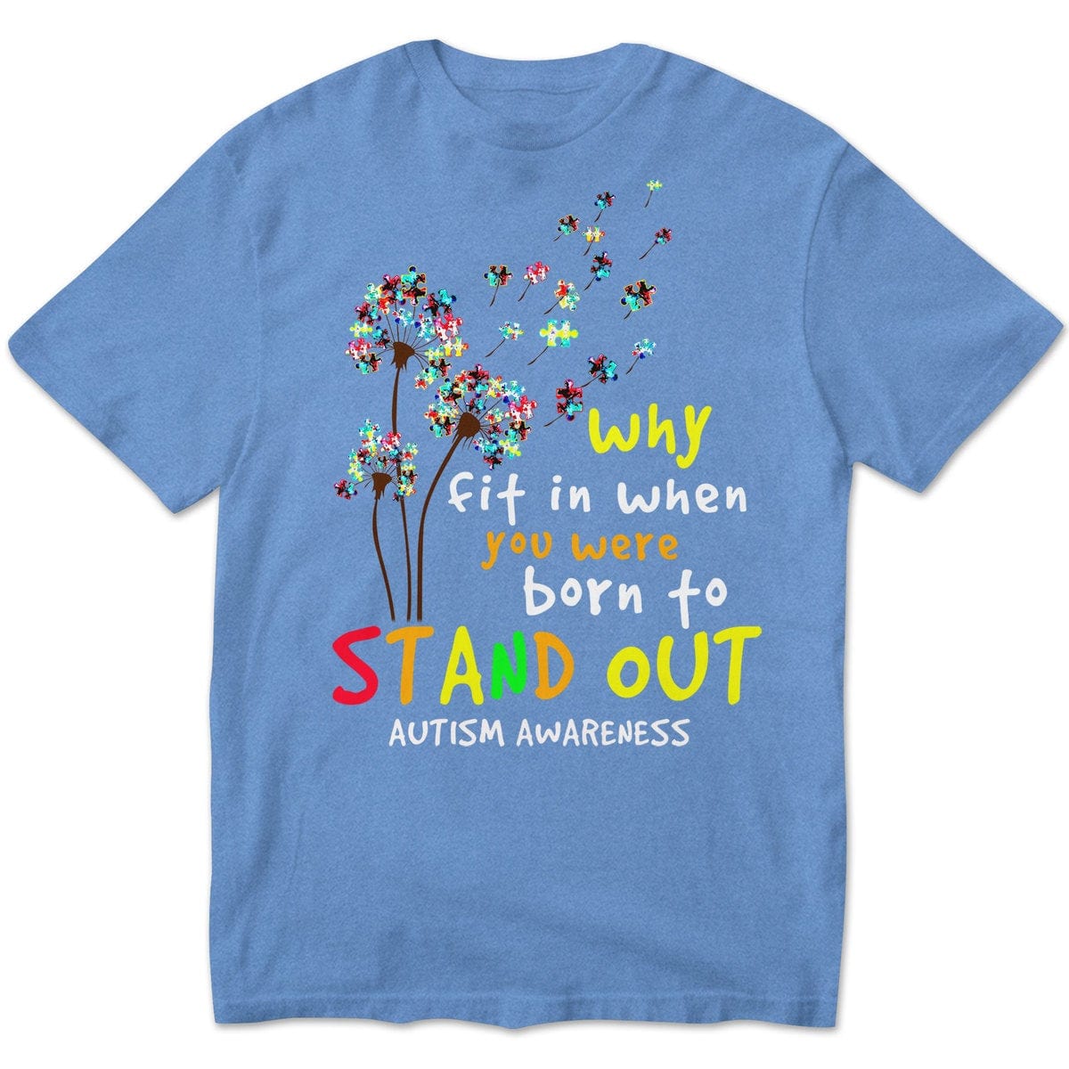 Por qué encajar cuando naciste para destacar, pieza de rompecabezas azul, diente de león, camiseta de concienciación sobre el autismo
