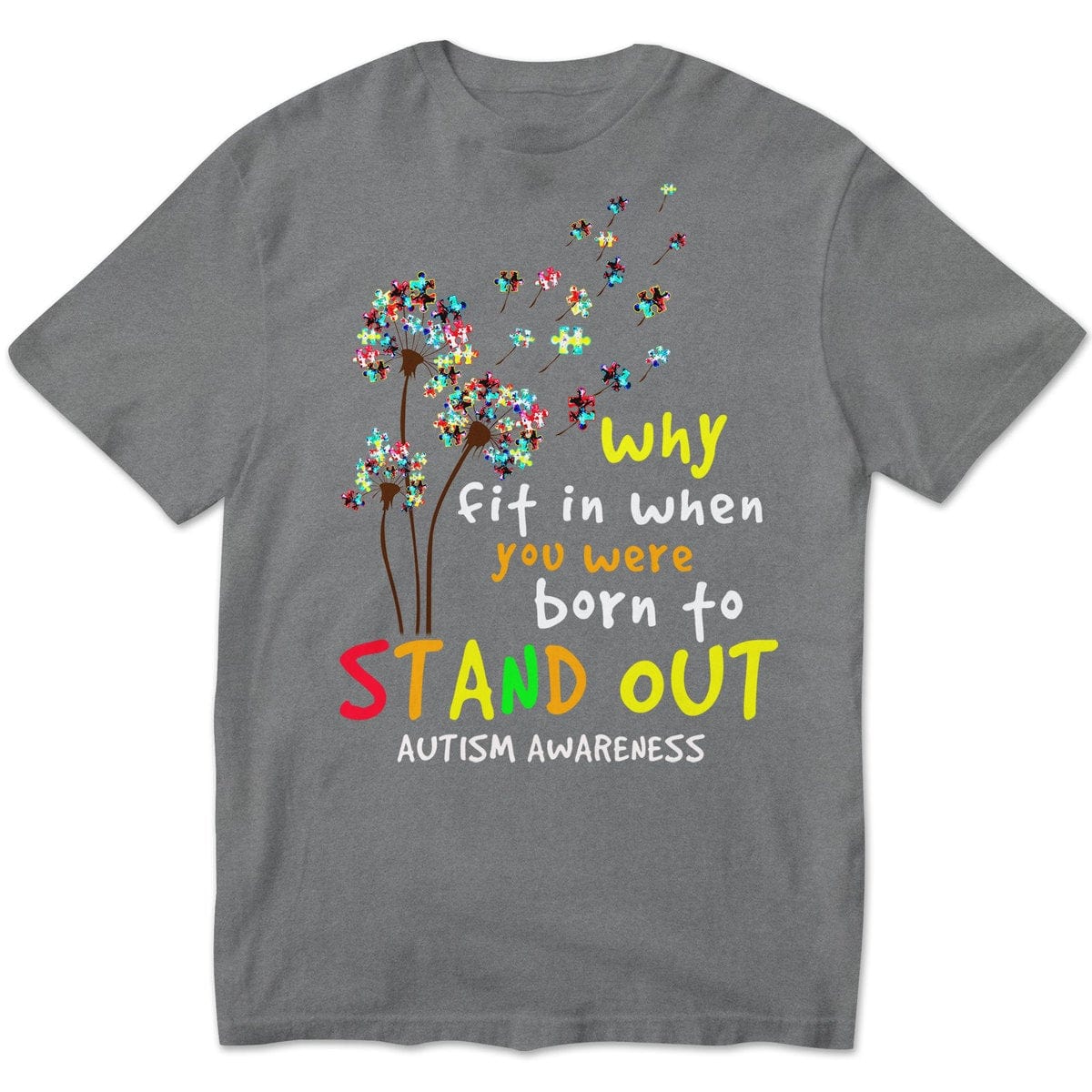 Por qué encajar cuando naciste para destacar, pieza de rompecabezas azul, diente de león, camiseta de concienciación sobre el autismo