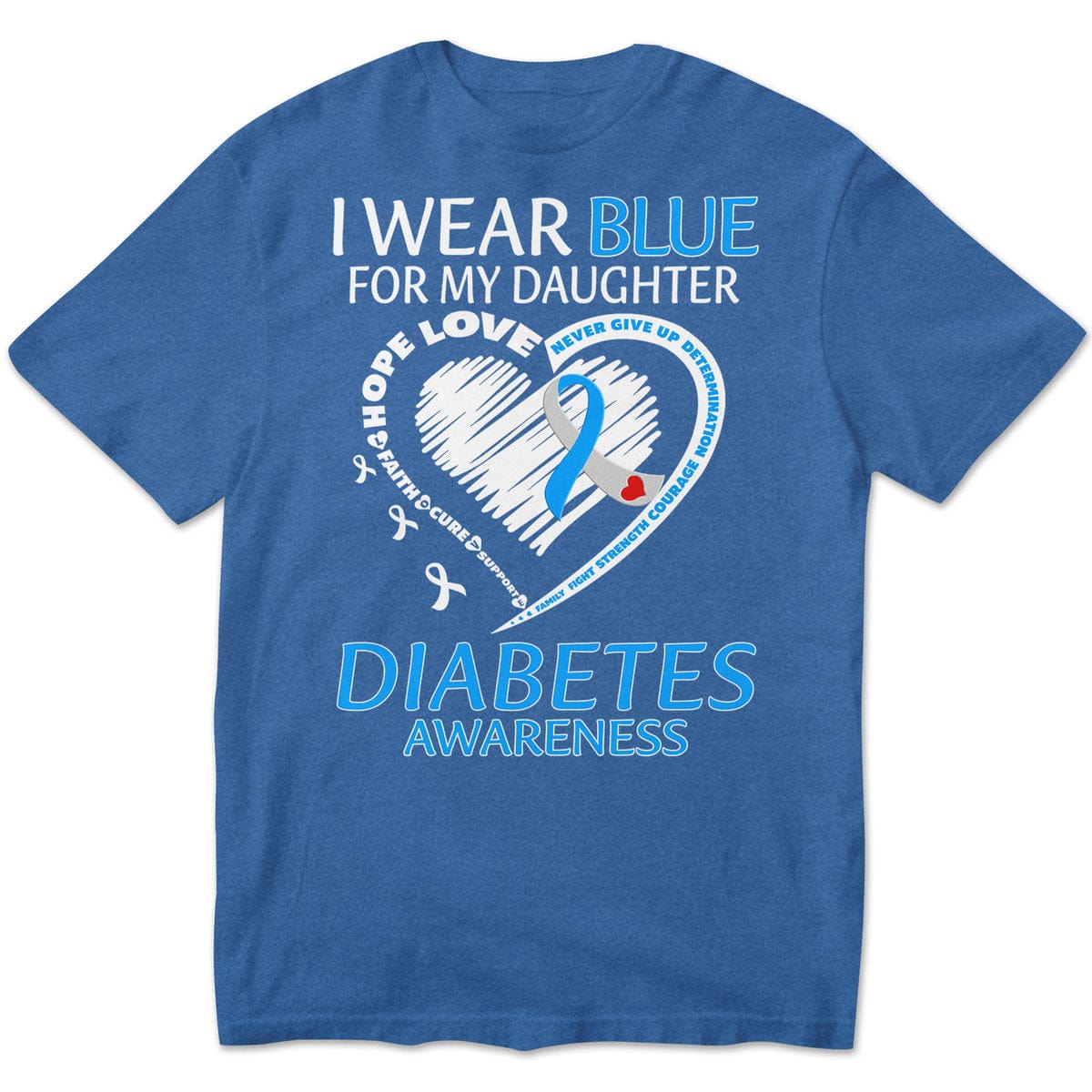 Llevo puesto el azul por mi hija, camiseta con lazo en forma de corazón para concienciar sobre la diabetes tipo 1