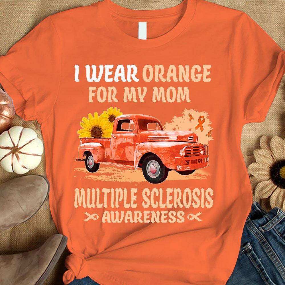 "Llevo naranja por mi mamá, cinta con girasol y coche", camiseta de apoyo a la concienciación sobre la esclerosis múltiple
