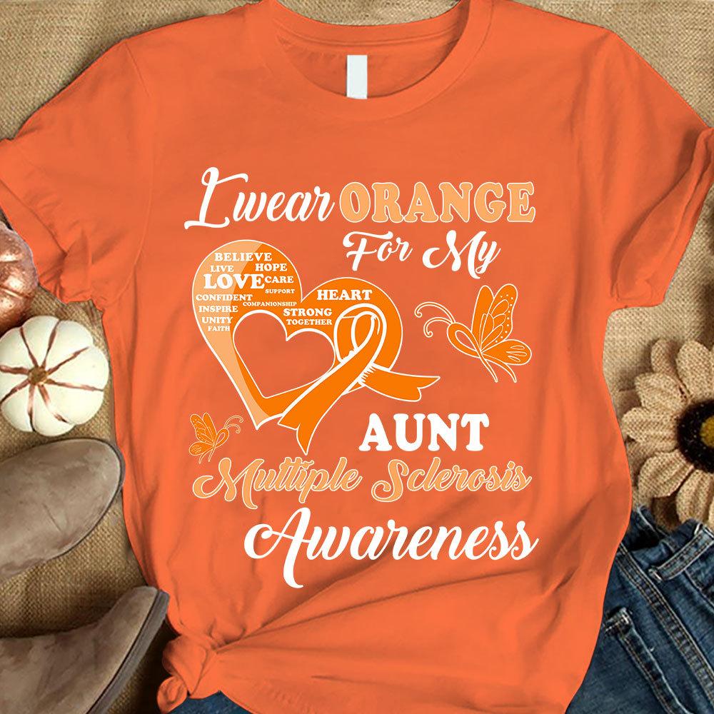 Me pongo naranja por mi tía, camiseta de apoyo a la concienciación sobre la esclerosis múltiple, lazo con mariposa
