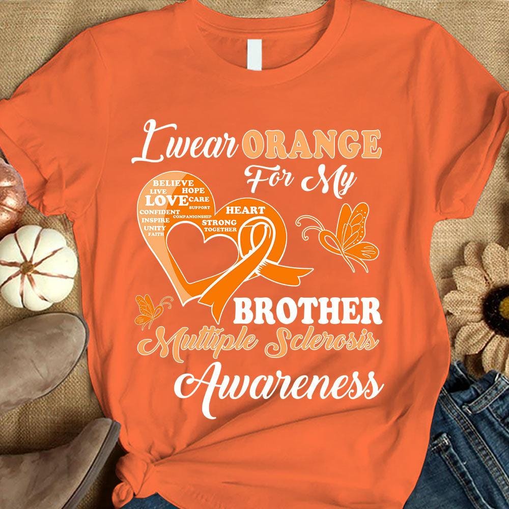 Llevo naranja por mi hermano, camiseta de apoyo a la concienciación sobre la esclerosis múltiple, lazo con mariposa