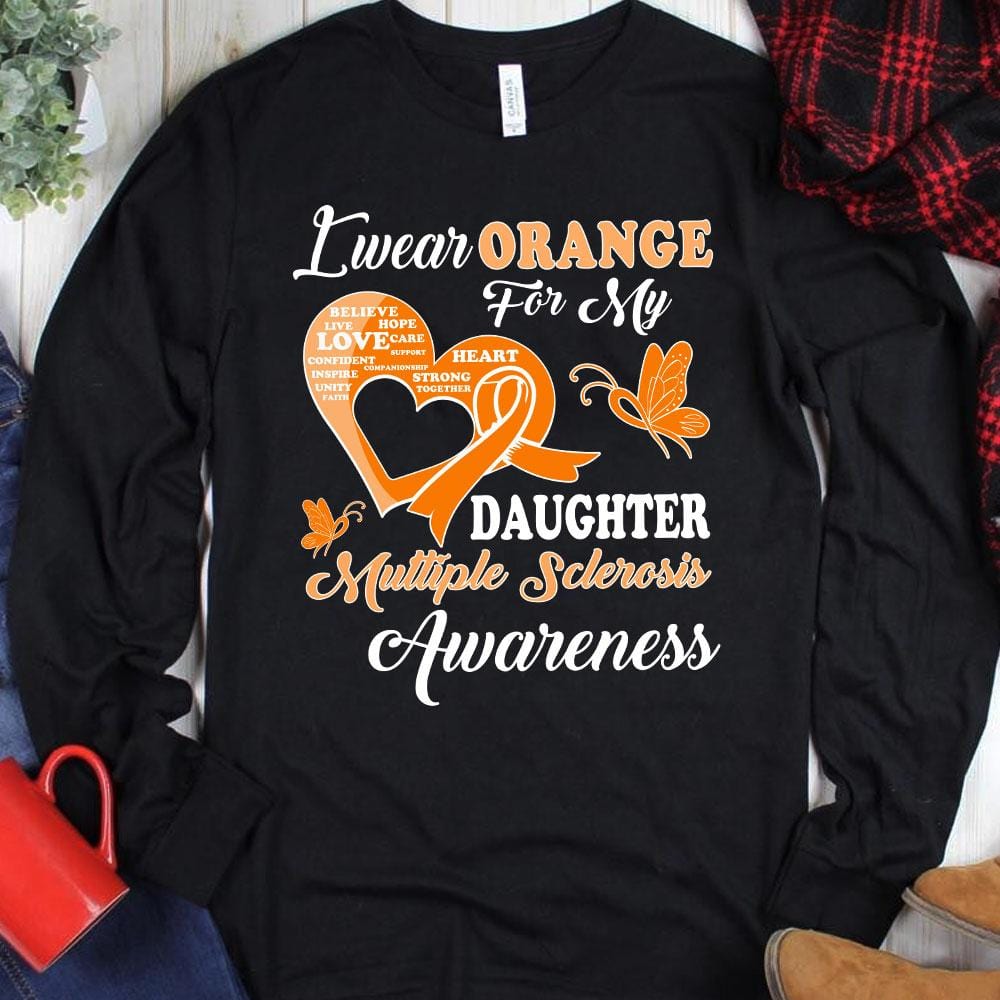 Llevo naranja por mi hija, camiseta de apoyo a la concienciación sobre la esclerosis múltiple, lazo con mariposa