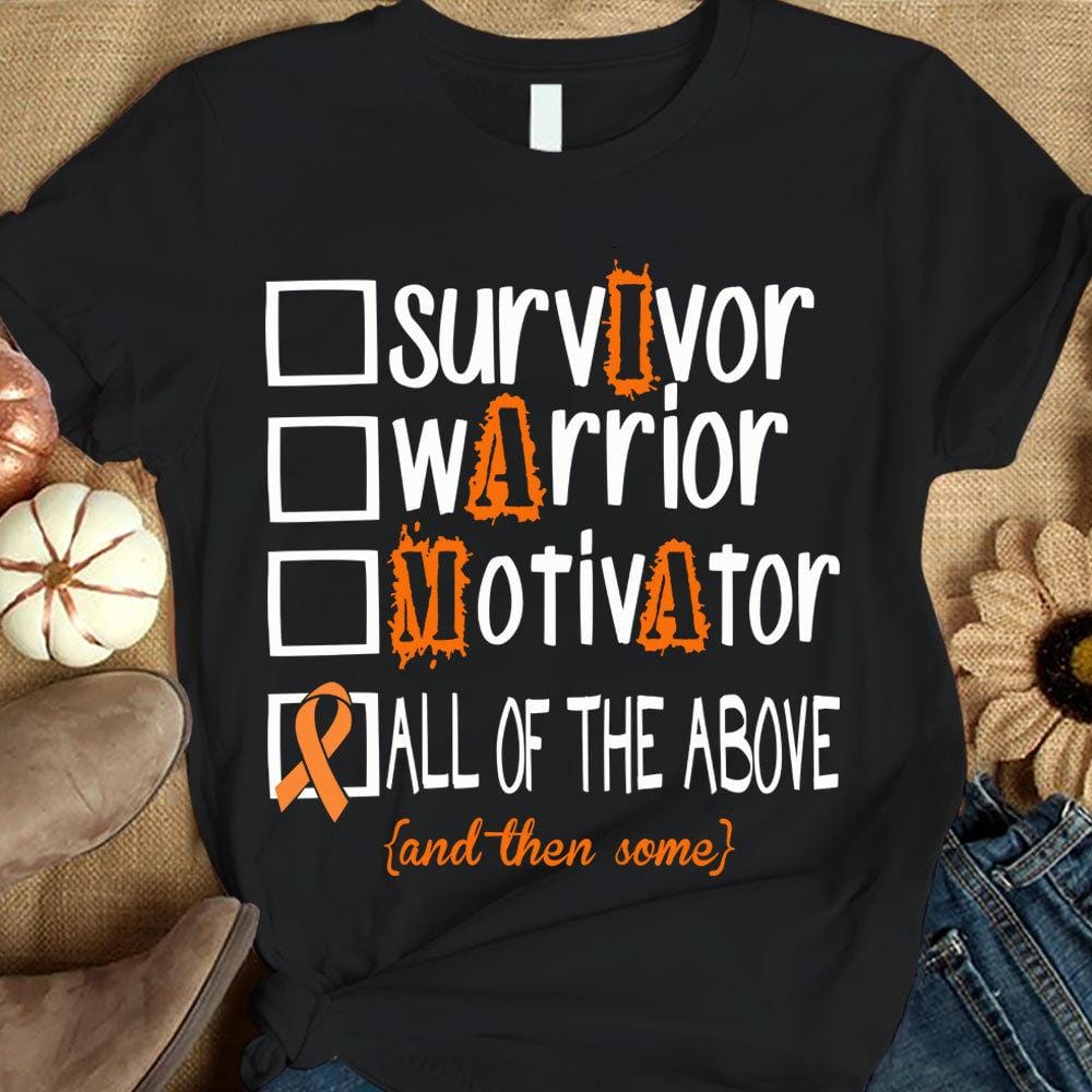 Camiseta de guerrero sobreviviente motivador con lazo naranja y concienciación sobre la esclerosis múltiple