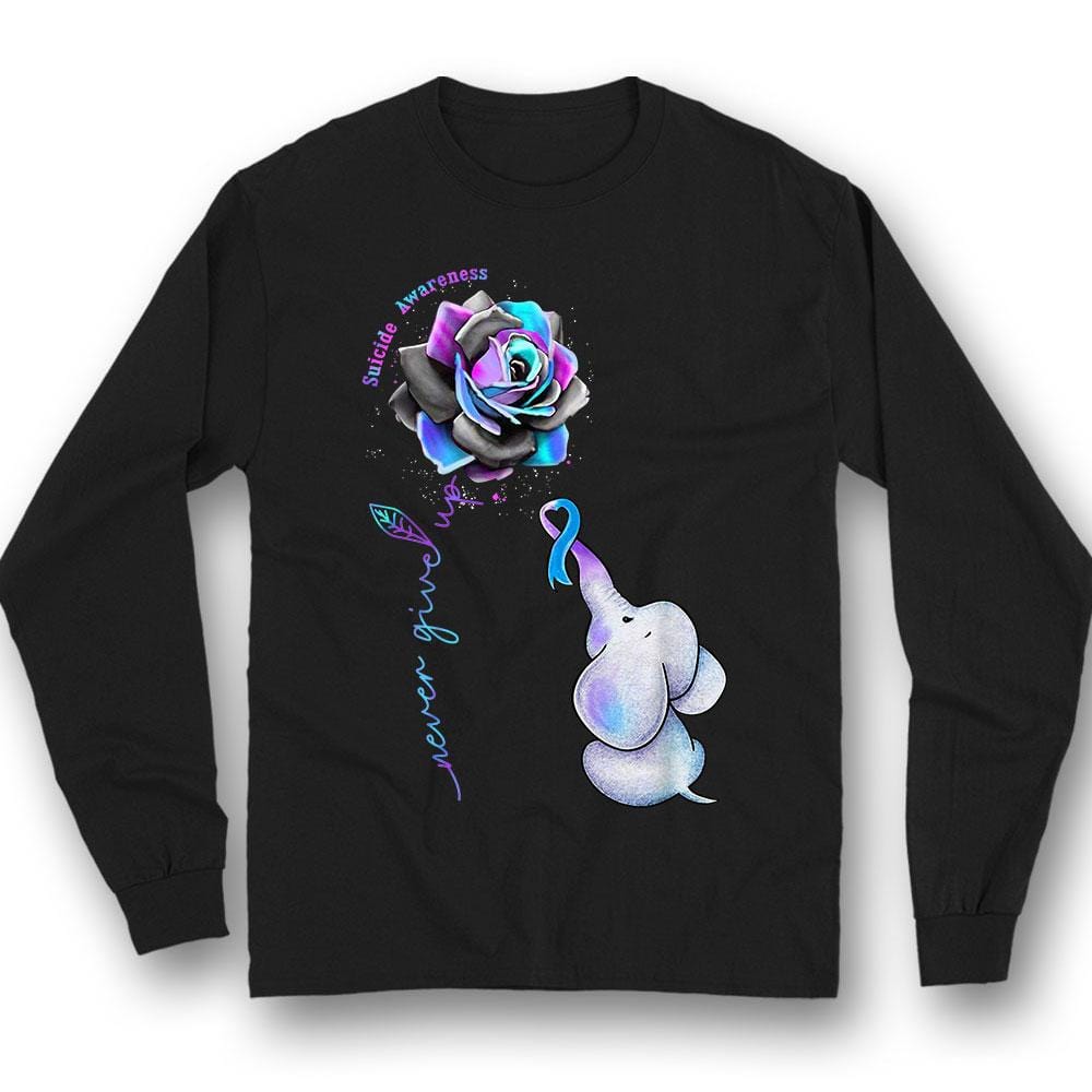 Camisetas de concienciación sobre el suicidio, nunca te rindas con elefante y rosa