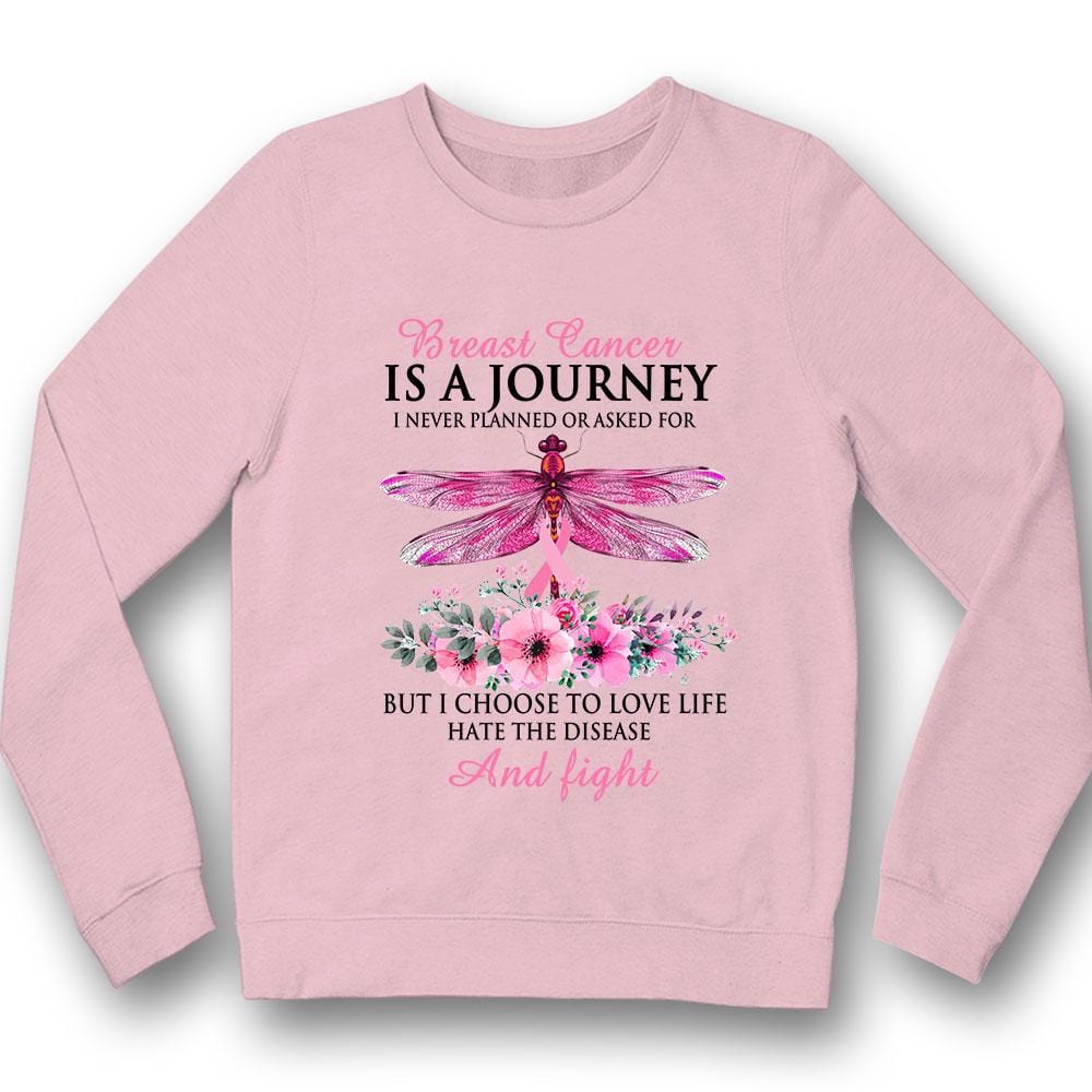 El cáncer de mama es un viaje, elijo amar la vida y odiar la enfermedad, libélula con lazo rosa, camiseta de concientización sobre el cáncer de mama