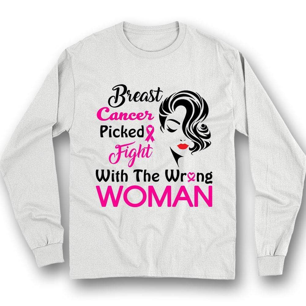 Picked Fight With The Wrong Woman Breast Cancer Hoodie, Shirt