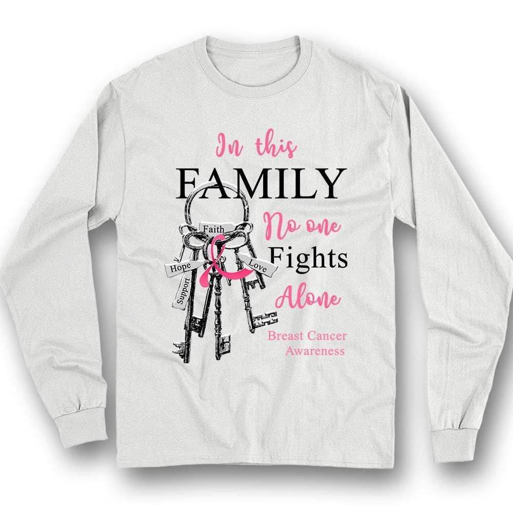 In This Family No One Fights Alone, Ribbon Key Breast Cancer Hoodie, Shirt