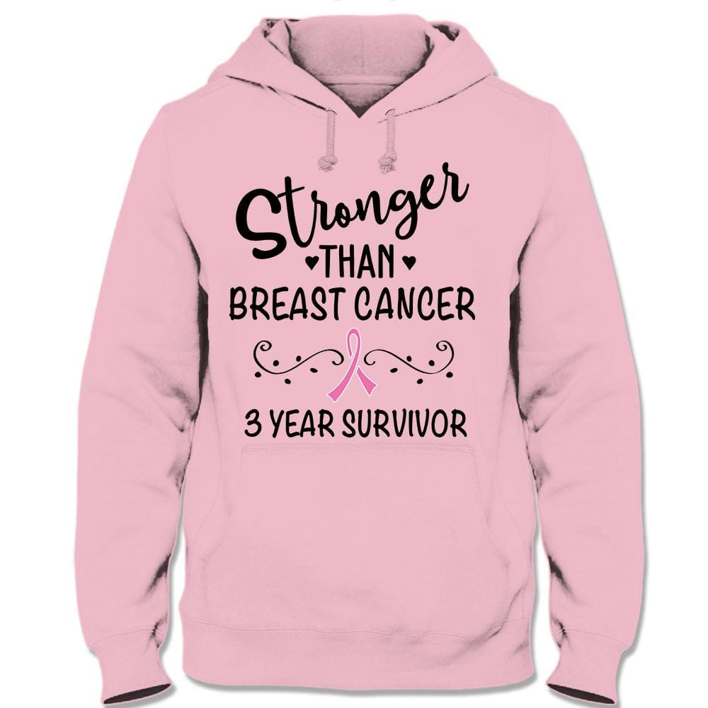 Camiseta personalizada con lazo rosa y texto "Más fuerte que el cáncer de mama" para sobrevivientes del cáncer de mama
