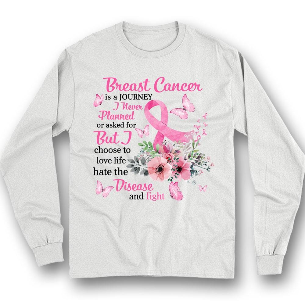 Love Life Fight, Breast Cancer Warrior Awareness Shirts, Pink Ribbon Flower