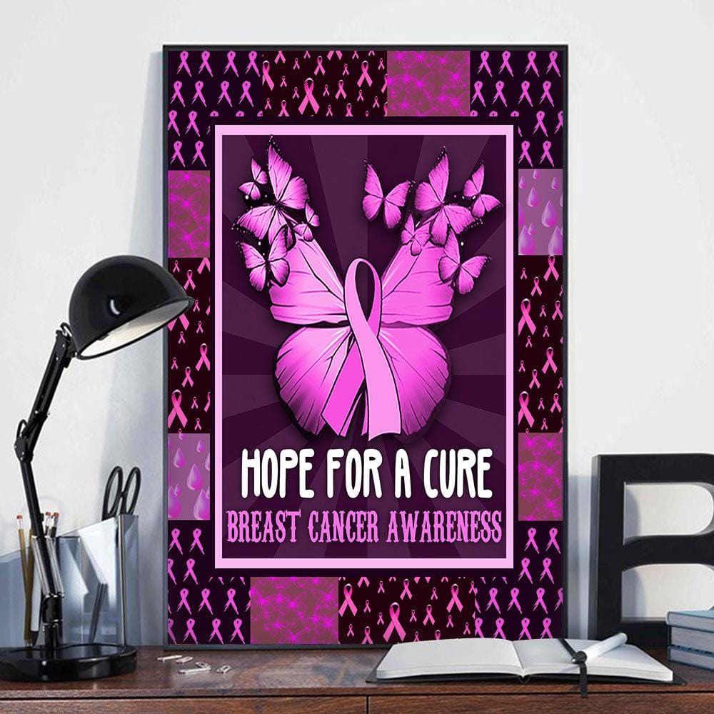 Hope For A Cure With Butterfly, Breast Cancer Poster, Canvas
