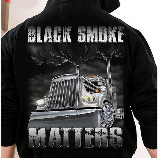 Camisa de camionero para hombre y mujer, sudadera con capucha negra Smoke Matters