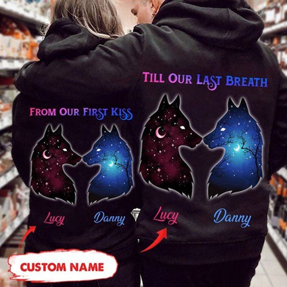 Desde nuestro primer beso hasta nuestro último aliento Camisetas de pareja de San Valentín personalizadas con diseño de lobo