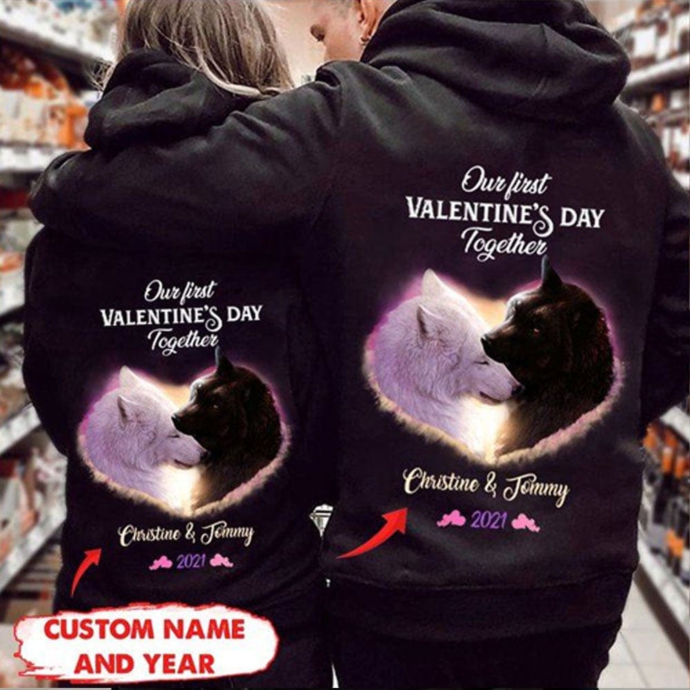 Nuestro primer día de San Valentín juntos Camisetas de pareja personalizadas para San Valentín