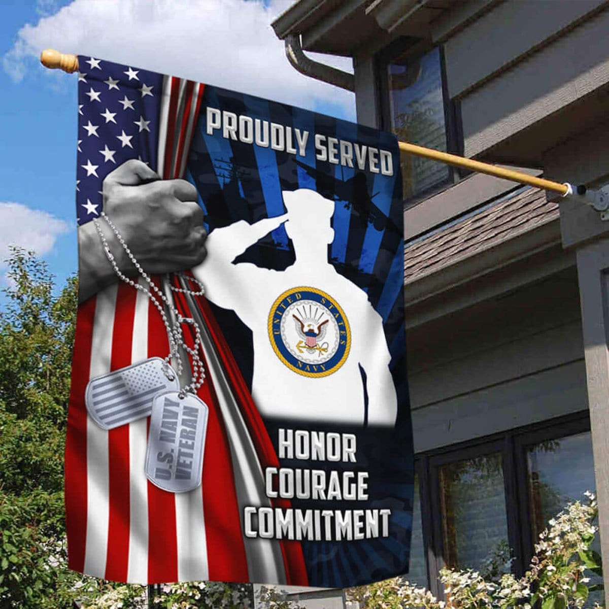 Proudly Served US Navy Veteran House & Garden Flag