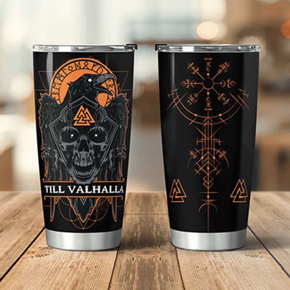 Hasta Valhalla Cráneo Cuervo Vikingo Vaso