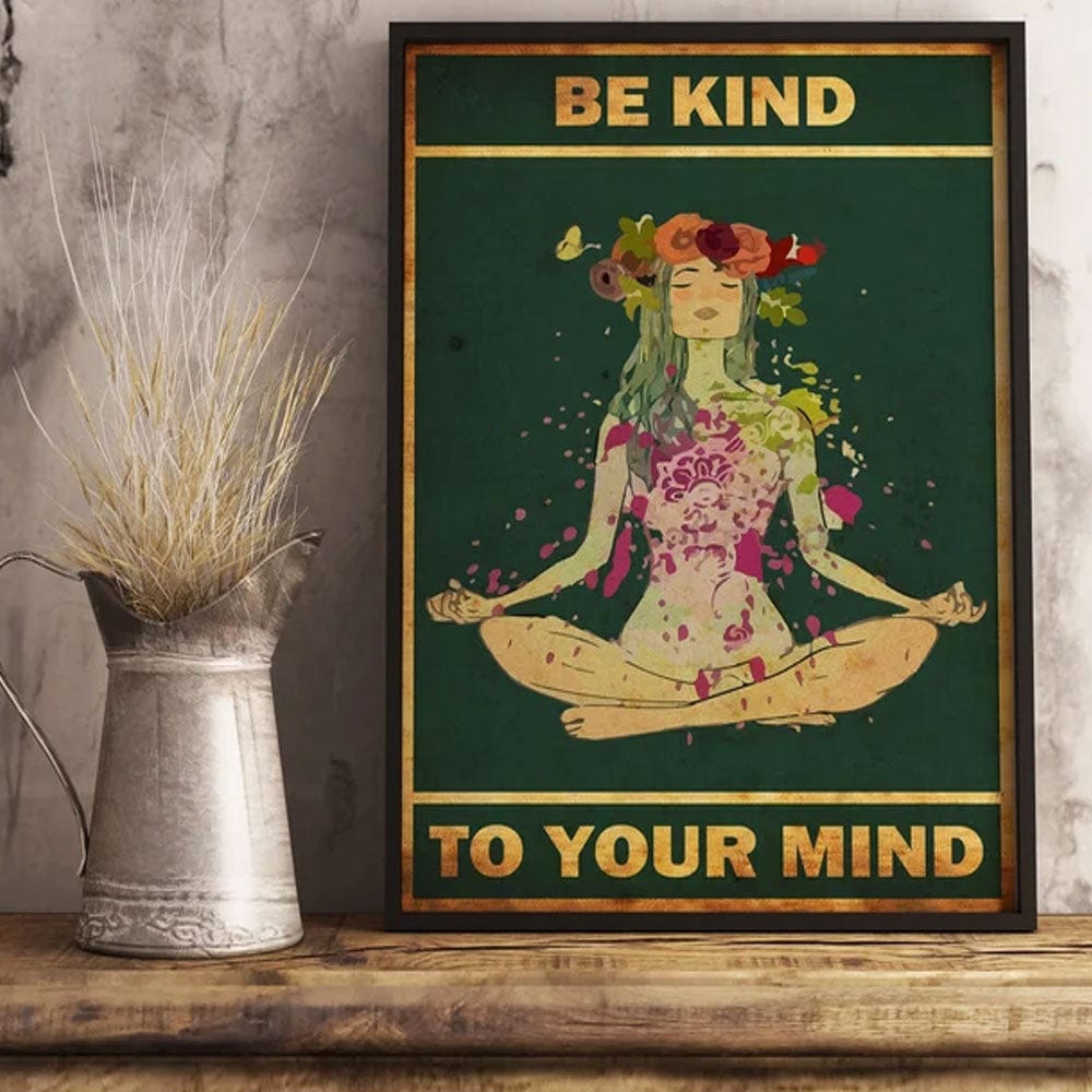 Sé amable con tu mente Póster de yoga vintage, lienzo