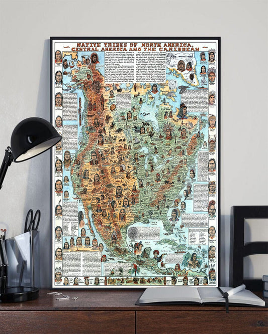 Map Of The Indian Tribes Of North America, Central America And The Caribbean Native American Poster, Canvas