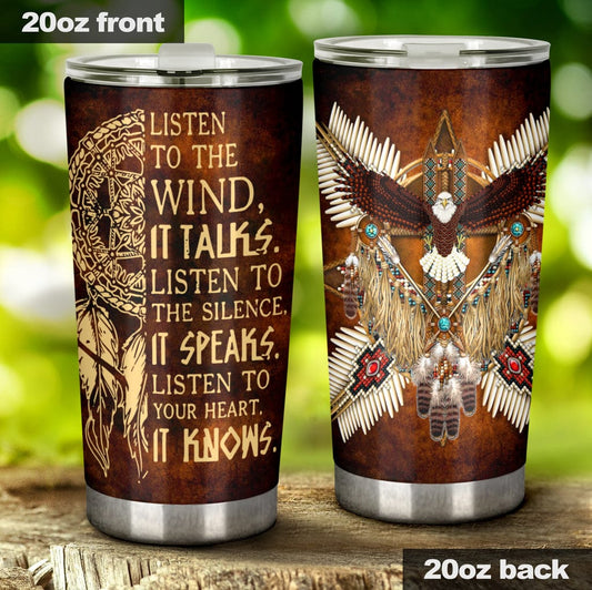 Escucha al viento, habla Águila Tumbler Nativo Americano
