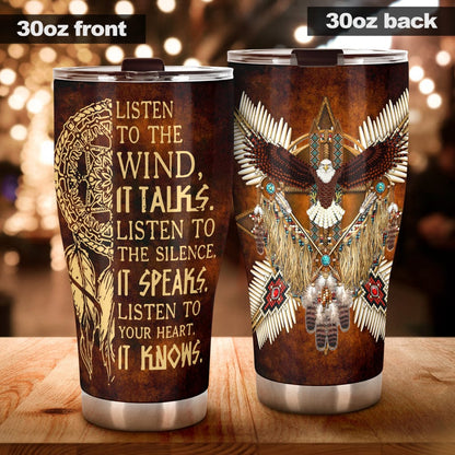 Escucha al viento, habla Águila Tumbler Nativo Americano