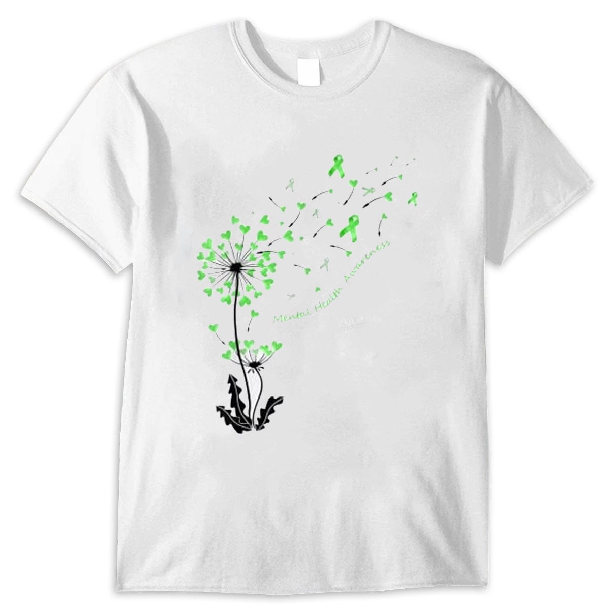 Camiseta de concienciación sobre la salud mental con lazo verde y corazón de diente de león