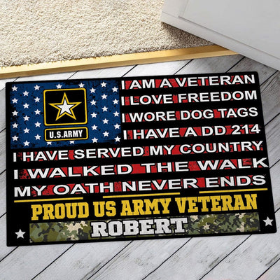 Personalized I Am A Veteran Proud Army Veteran Doormat