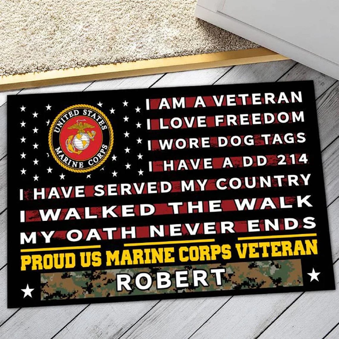 Personalized I Am A Veteran Proud Marine Corps Veteran Doormat