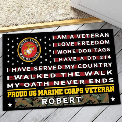 Personalized I Am A Veteran Proud Marine Corps Veteran Doormat