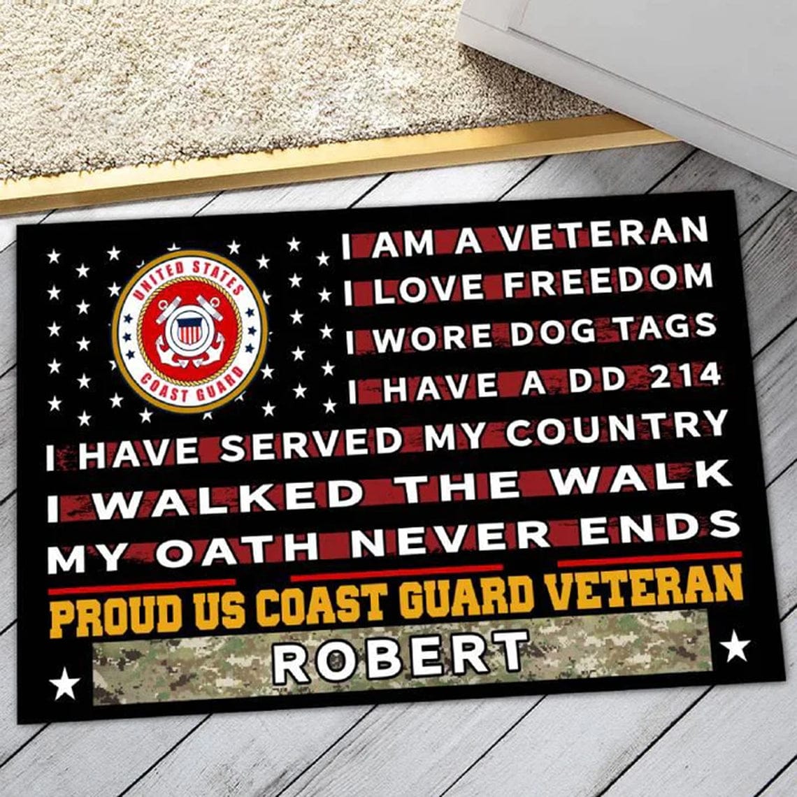 Personalized I Am A Veteran Proud Coast Guard Veteran Doormat