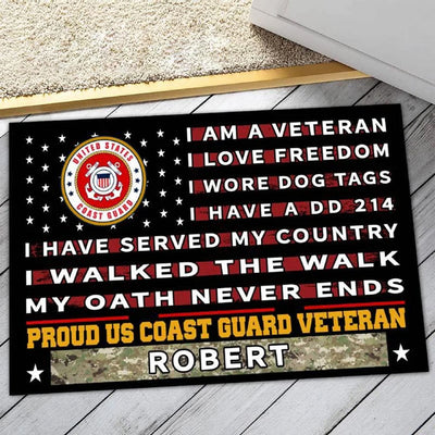 Personalized I Am A Veteran Proud Coast Guard Veteran Doormat