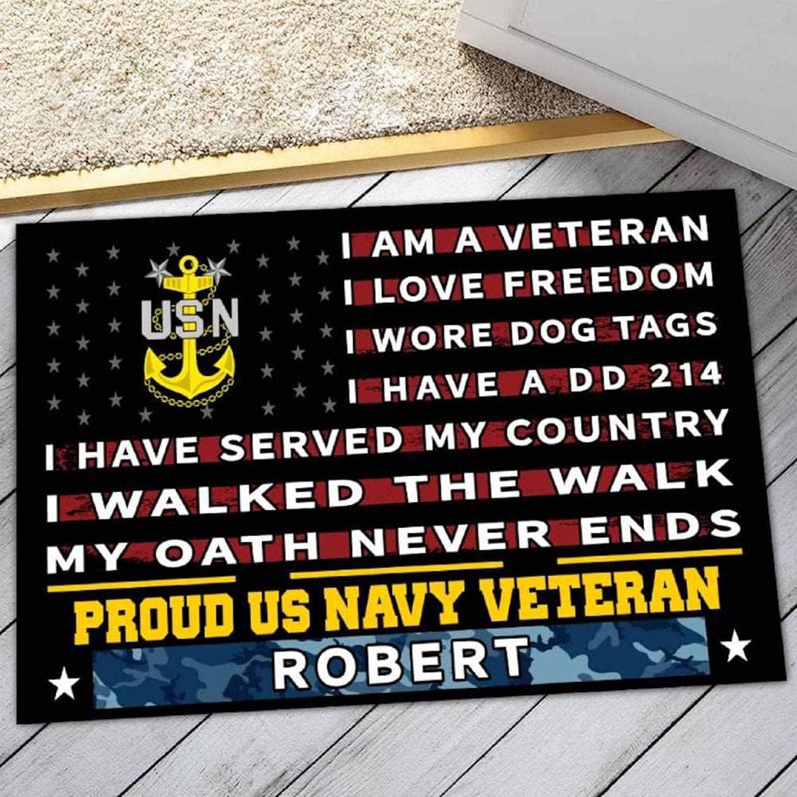 Personalized I Am A Veteran Proud Navy Veteran Doormat