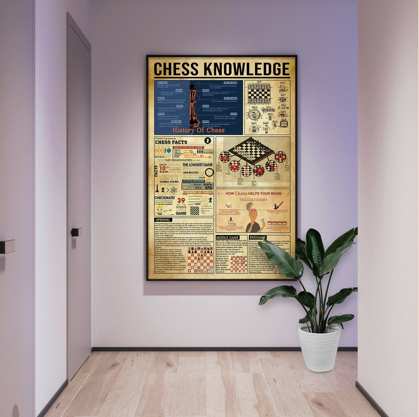 Chess Knowledge Poster, Canvas, History Of Chess