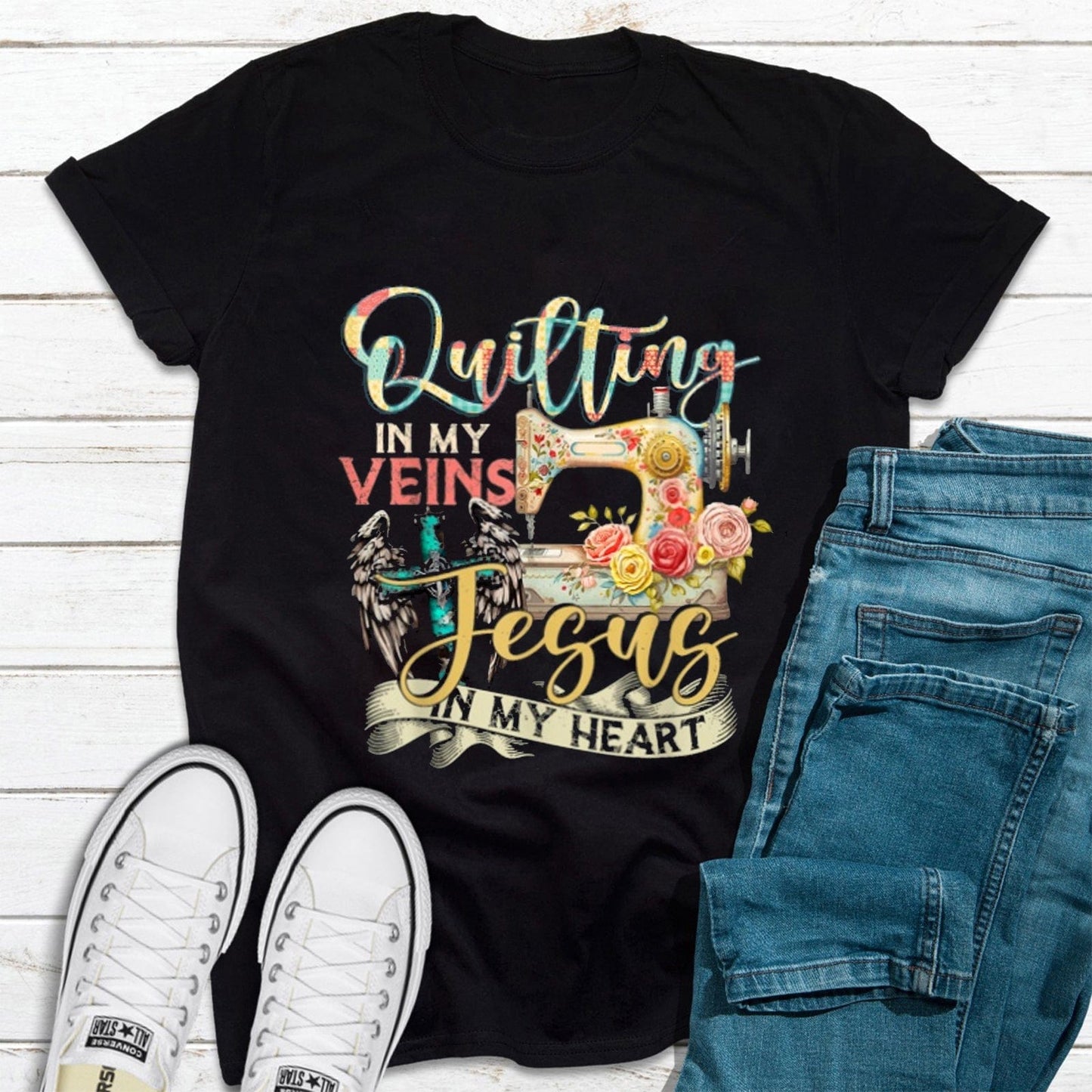 Acolchado en mis venas Jesús en mi corazón Cosiendo camisas