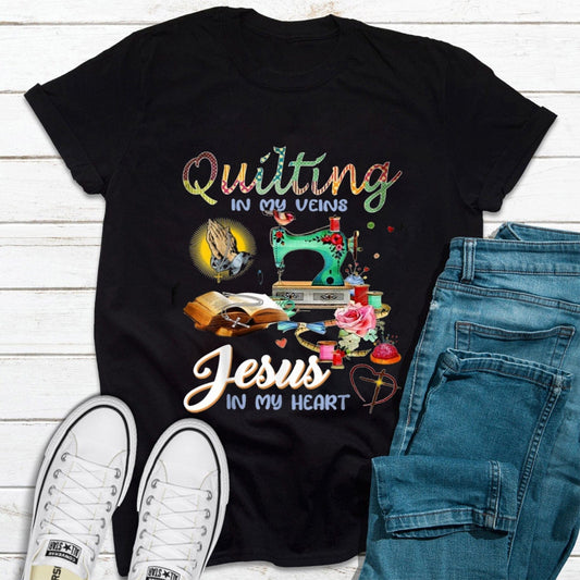 Acolchado en mis venas Jesús en mi corazón Costura Camisetas