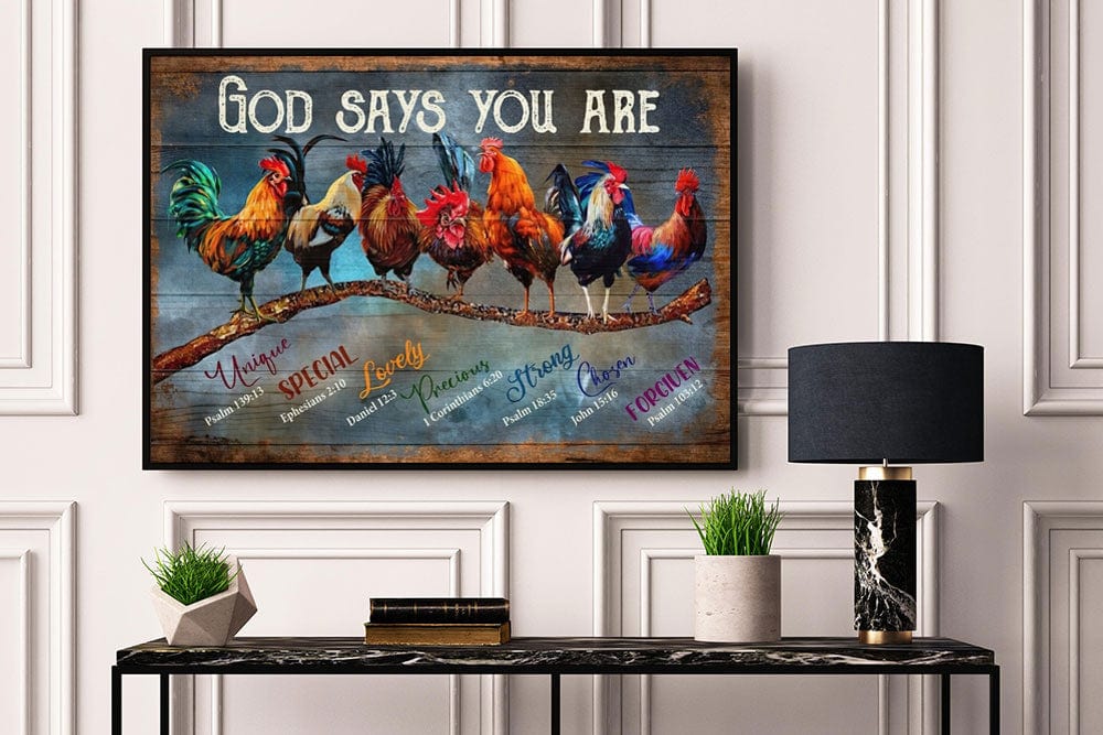 Póster, lienzo: Dios dice que eres un pollo