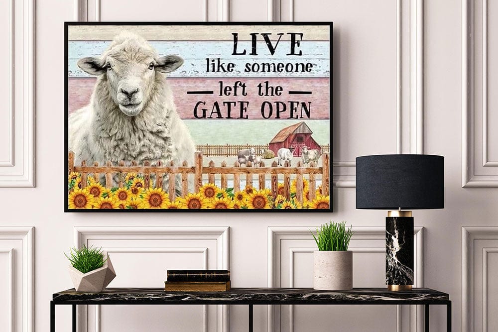 Live Like Someone Left The Gate Open Funny Sheep Farm Poster, Canvas
