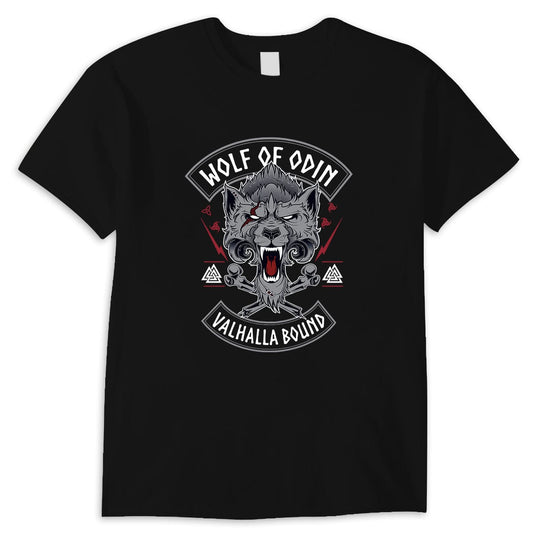 Camiseta vikinga con el lobo de Odín y el Valhalla