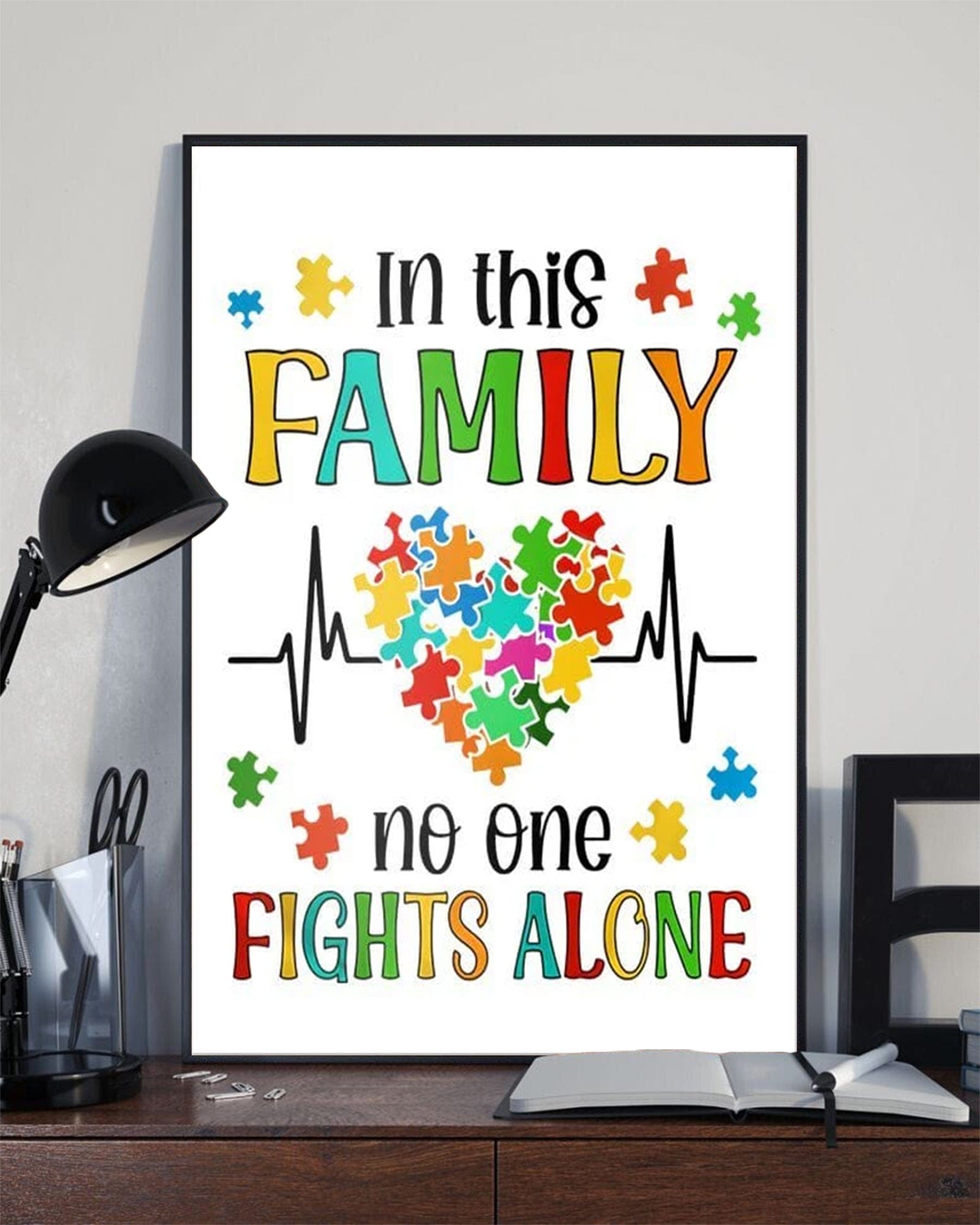 In This Family No One Fights Alone Autism Awareness Support Poster, Canvas
