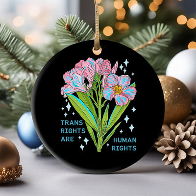 Trans Rights Are Human Rights Floral Transgender LGBT Pride Christmas Ornament