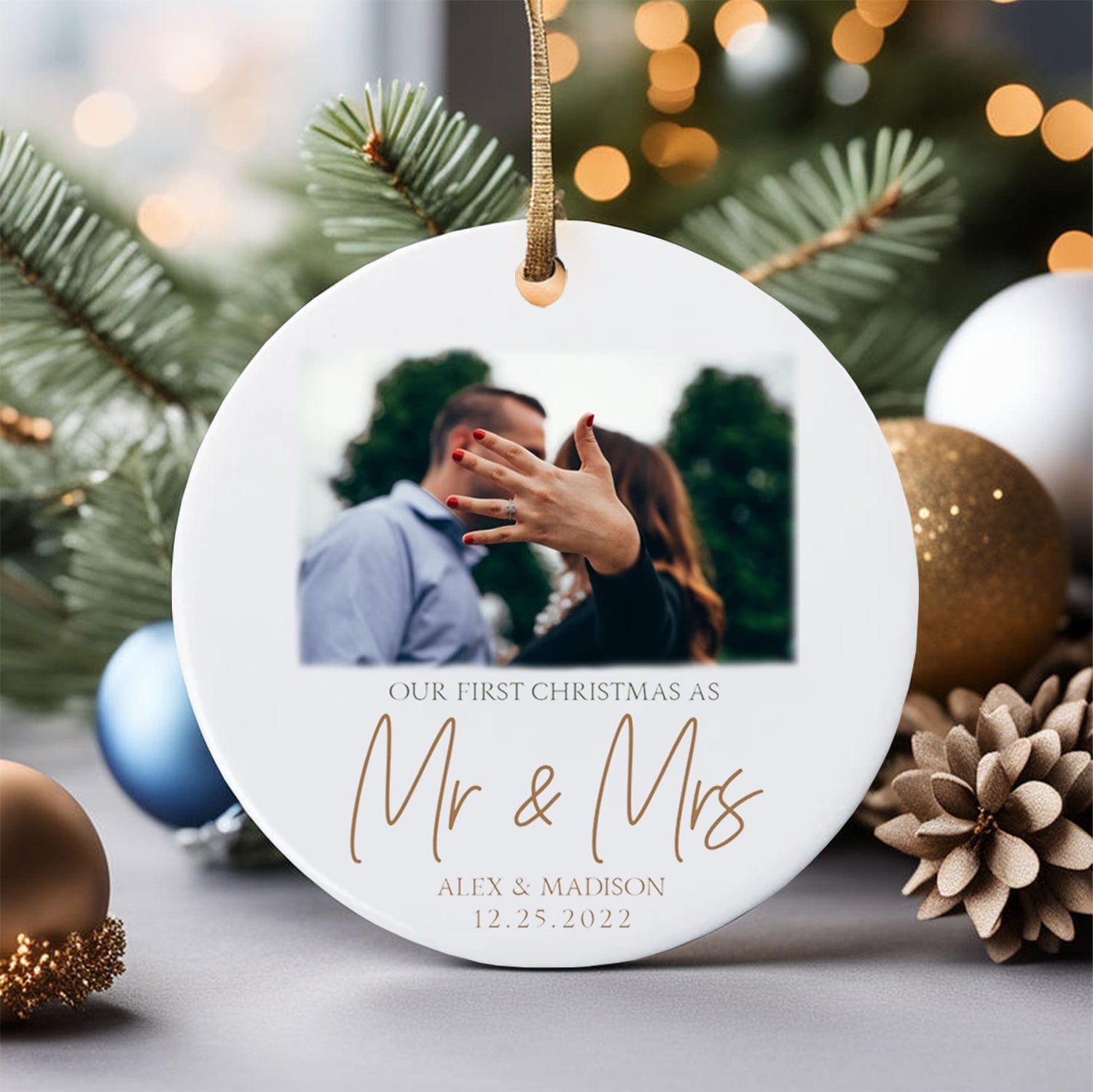 Personalized Christmas Ornament, Custom Couple Our First Christmas Tree Hanging Ornament