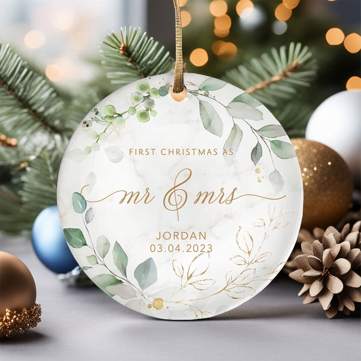 Personalized Christmas Couple Ornament, First Christmas Tree Hanging Ornament